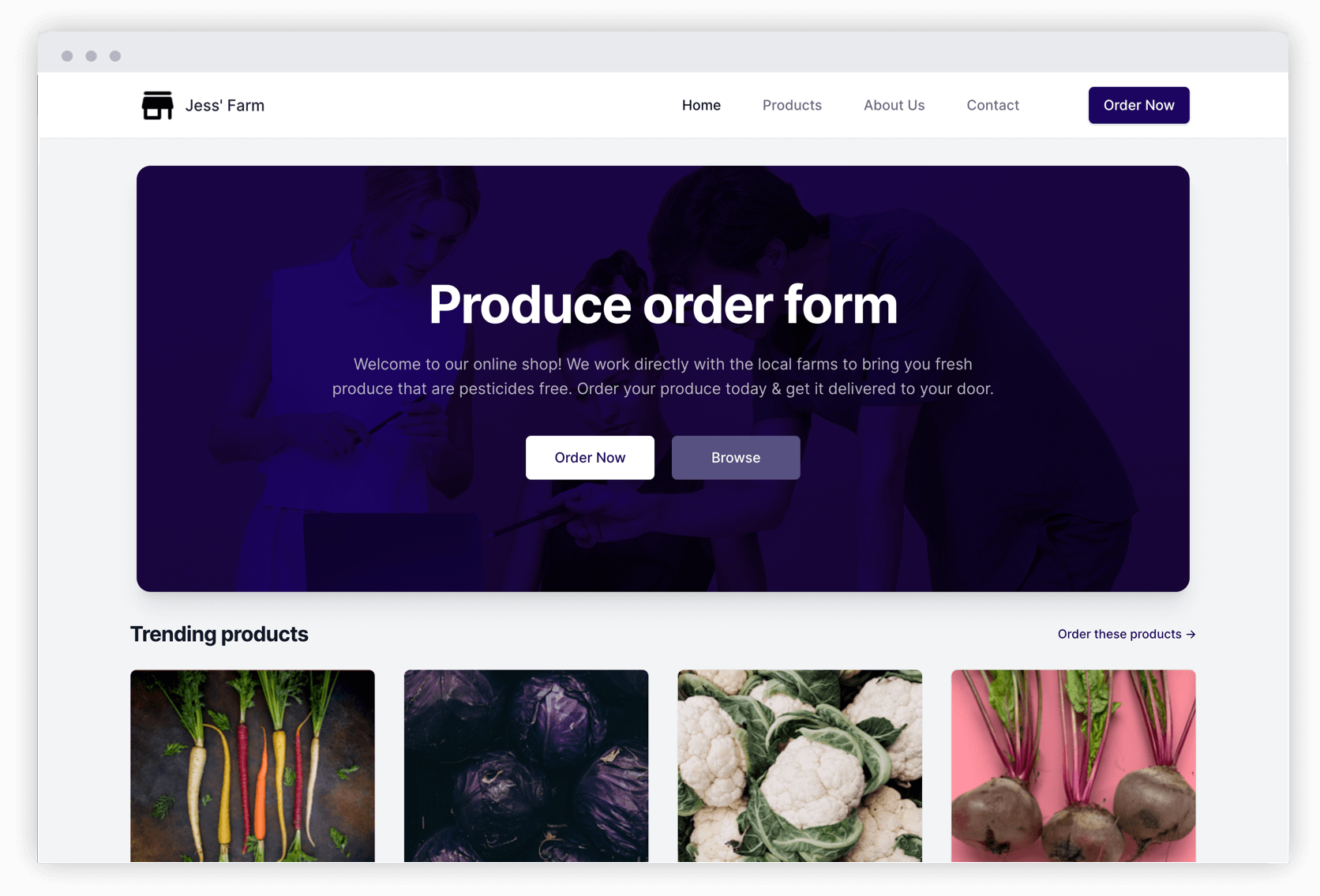 Custom ordering website