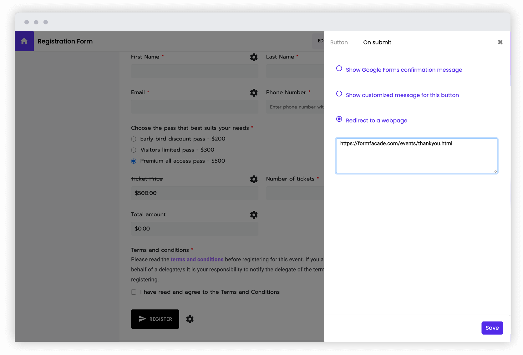 Redirect users to a webpage on submit or use conditional logic based on form responses to show different pages