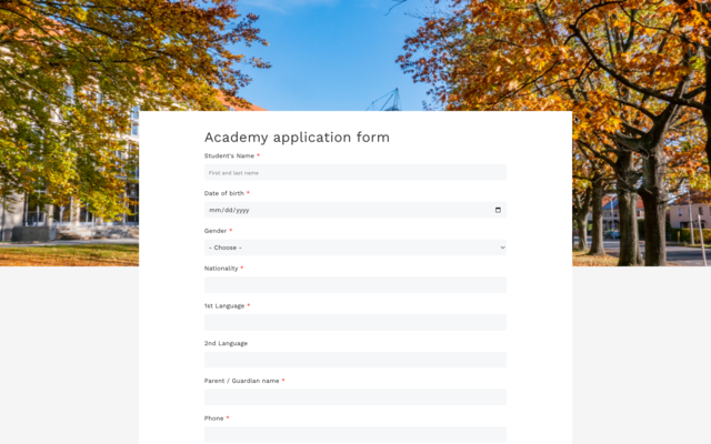 Academy Application Form Template For Google Forms