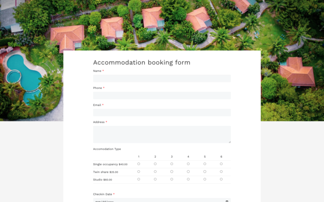 Accommodation Booking Form For Google Forms