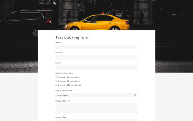 Taxi booking form