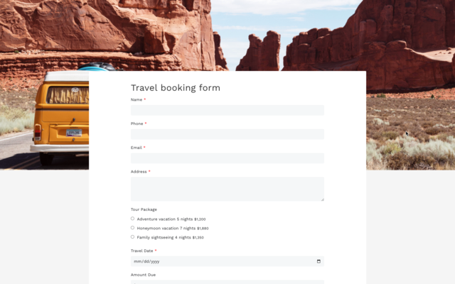 Travel booking form