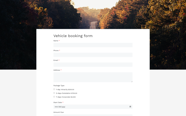 Vehicle booking form