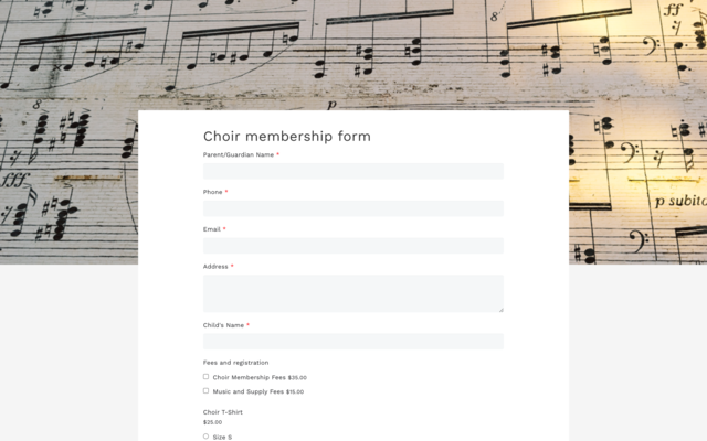 Choir membership form