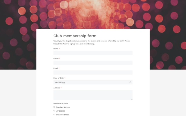 Club membership form