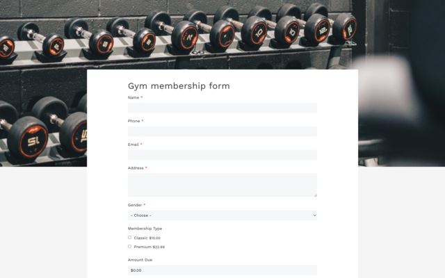 Gym membership form