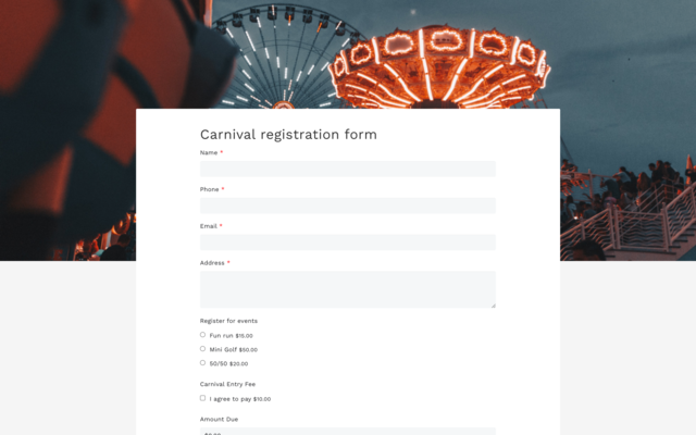 Carnival registration form