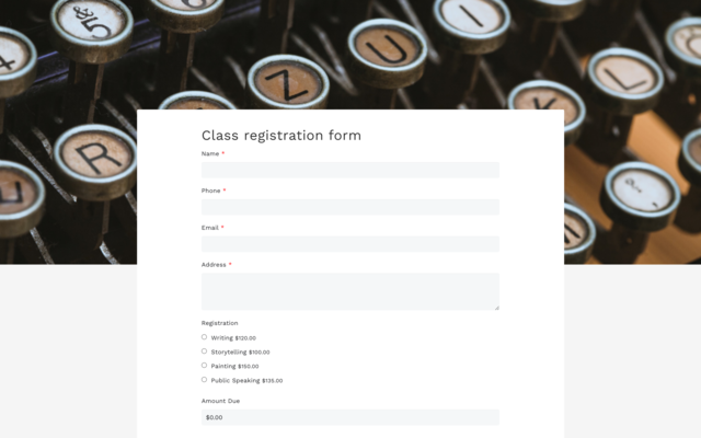 Class registration form
