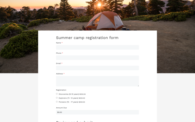 Summer camp registration form