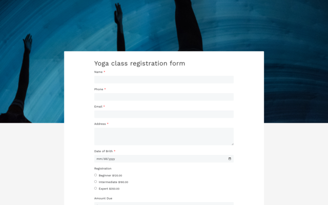 Yoga class registration form