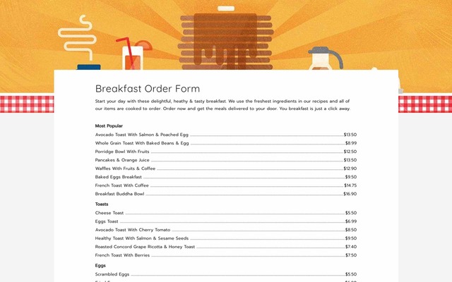Hotel breakfast order form