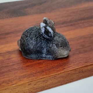 Black Textured Resin Bunny With White Ear Tips