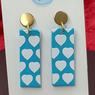 White Hearts On Blue - Gold Posts