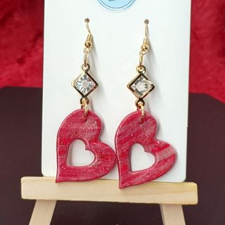 Sparkle Red With Cubic Zirconia Diamond Shape Charms - Gold Hooks