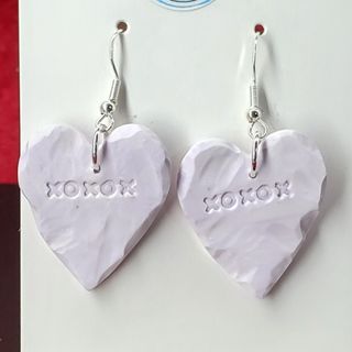 Textured Lavender White Large Hearts - Silver Hooks