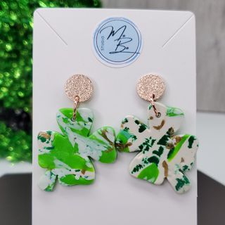 4 Leaf Clover Green and Golds - Rose Gold Glitter Studs