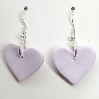 X - Lavender White Hearts - Silver Hooks