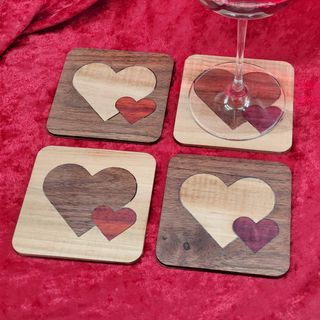 Premium Wood Inlay Heart Coasters (set of 4)