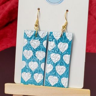 White Hearts On Blue With Petal Pattern - Gold Hooks