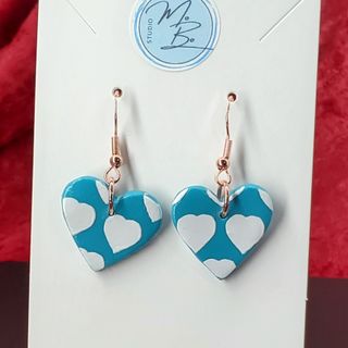 White Hearts On Blue - Rose Gold Hooks