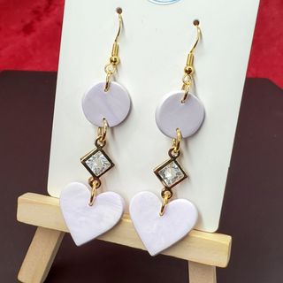 Lavender White Tiered With Cubic Zirconia Diamond Shape Charms - Gold Hooks