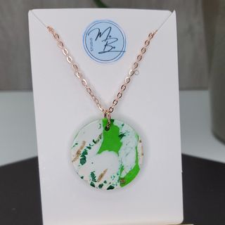 Round Greens and Golds Pendant - Rose Gold Chain Necklace