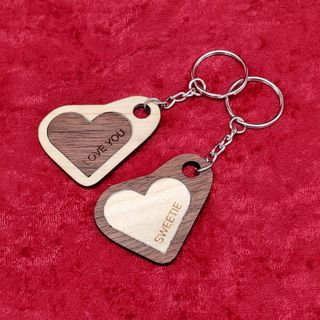 Wood Inlay Heart Keychain Pair (set of 2)