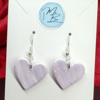 X - Textured Lavender White Hearts - Silver Hooks