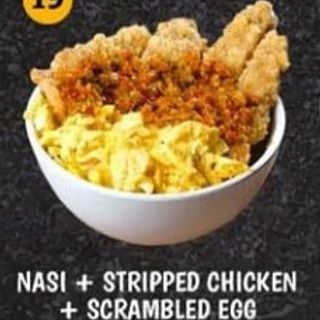 stripped chicken + scrambled egg