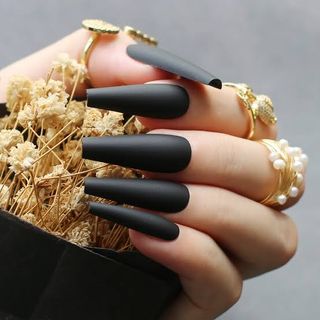 Matte Black Coffin Nails - Set of 24