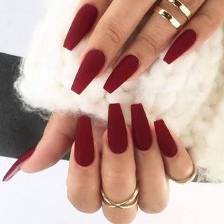 Matte Maroon Coffin Nails - Set of 24