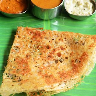 Rava Dosa with Sambar, Melagai Podi (Kara Podi) and Chutney