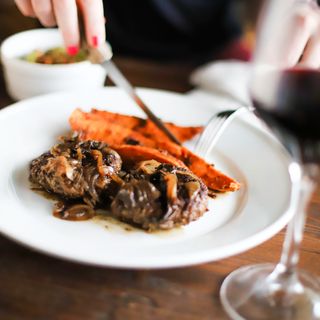 Salisbury Steak with Mushroom Gravy + Smoky Sweet Potatoes