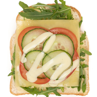 White Bread - Cheese, Tomato, Cucumber, Salad Cream & Rocket (V)