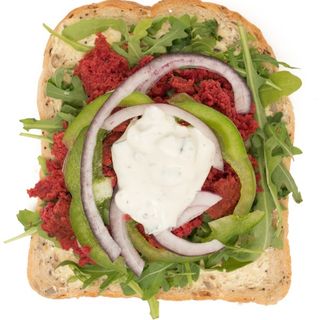 Grain Bread - Beetroot Falafel, Tzatziki, Pepper, Red Onion & Rocket