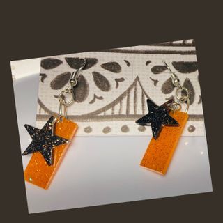 Small Orange Rectangle Black Star Dangle