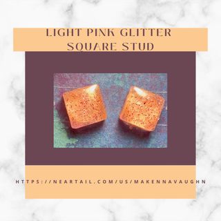 Light Pink Glitter Square Stud