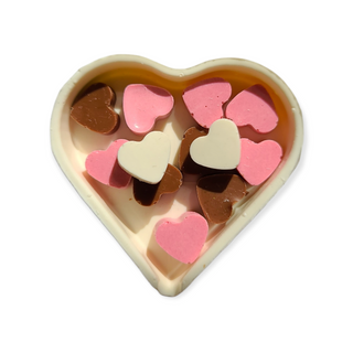 White Heart filled with tiny loose mixed chocolate hearts